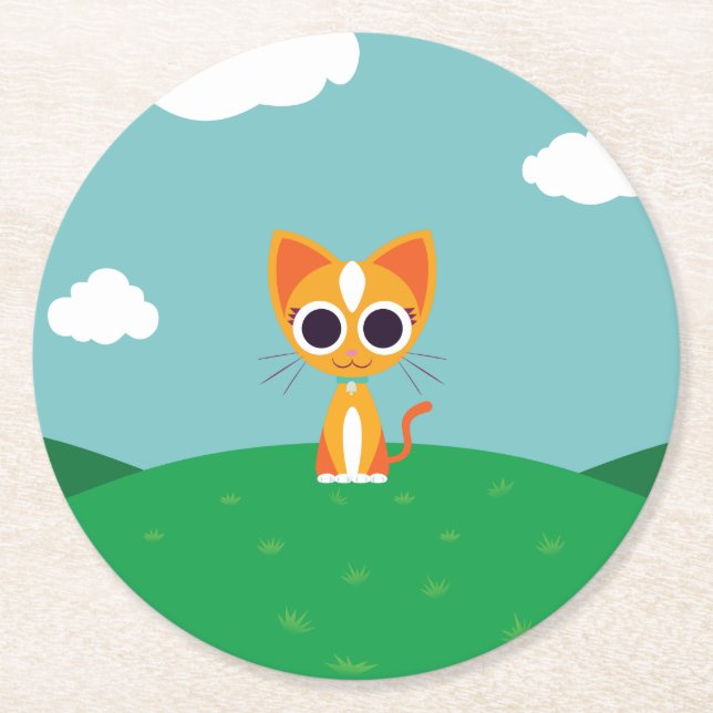 Purrl the Cat Round Paper Coaster (Front)