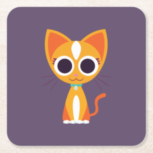 Purrl the Cat Square Paper Coaster