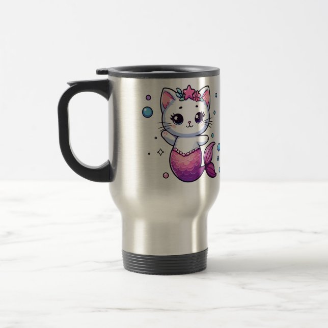 Purrmaid a cat mermaid  travel mug (Left)