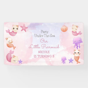 Purrmaid cat mermaid cute girl birthday banner
