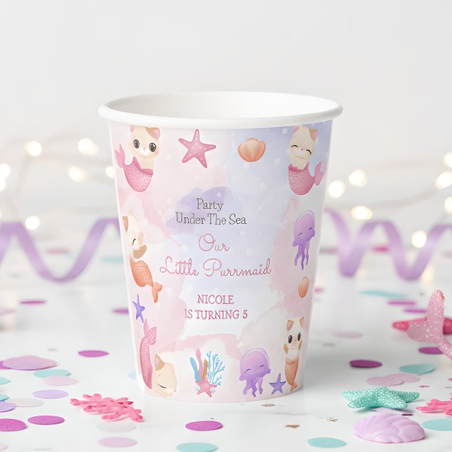 Purrmaid cat mermaid cute girl birthday paper cups (Creator Uploaded)