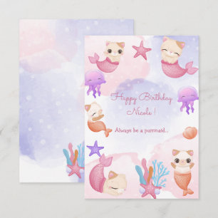 Purrmaid cat mermaid cute girl happy birthday  card