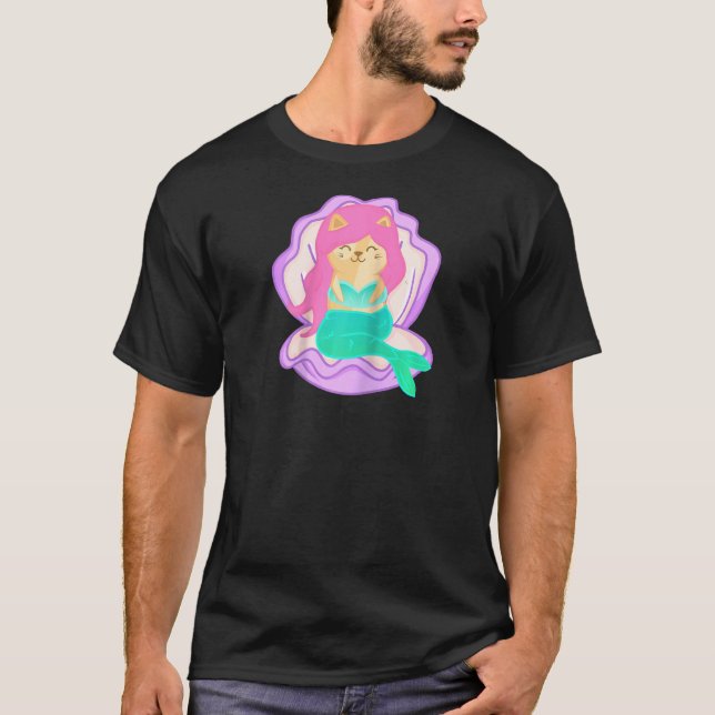 Purrmaid Cat  Mermaid Kitty Magical Meowmaid Shell T-Shirt (Front)