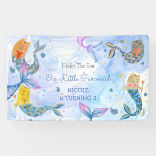 Purrmaid cat mermaid watercolor girl birthday banner