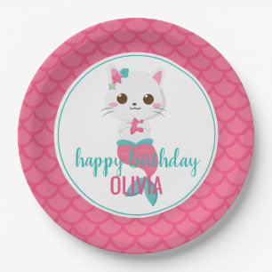 Purrmaid Mermaid Kitty Pink birthday Paper Plate