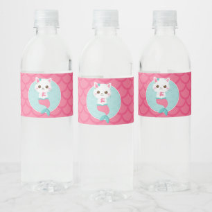 Purrmaids Pink Mermaid Kitty Birthday Water Bottle Label