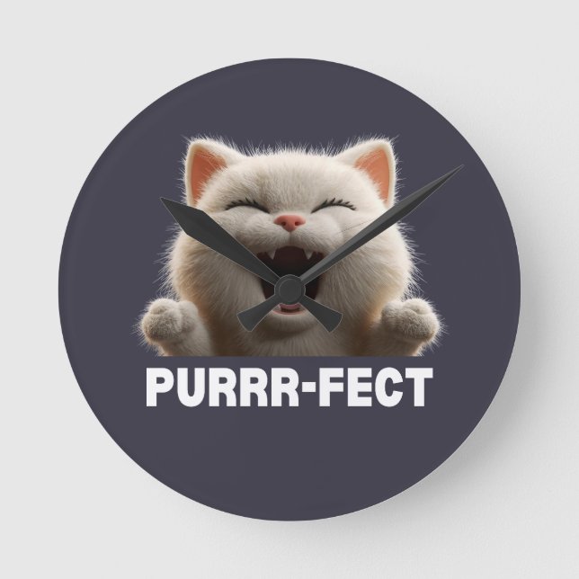 PURRR-FECT Hilarious Laughing Cat Meme T Shirt Round Clock (Front)