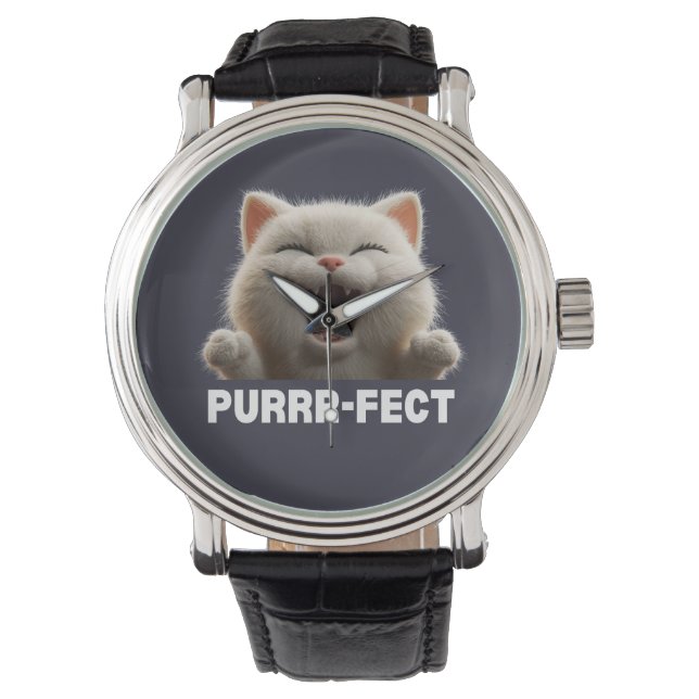 PURRR-FECT Hilarious Laughing Cat Meme T Shirt Watch (Front)