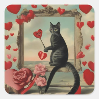 Purrr-fect kitty love square sticker