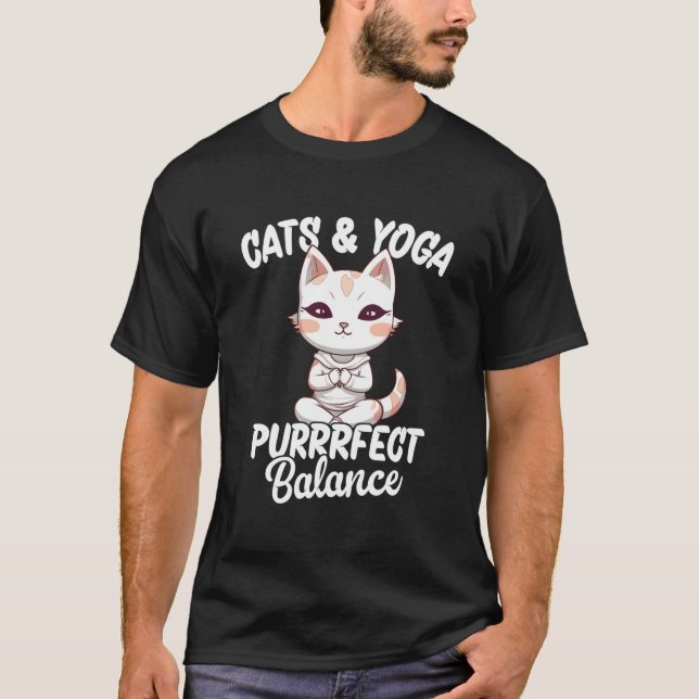 Purrrfect Balance Cats Yoga T-Shirt (Front)