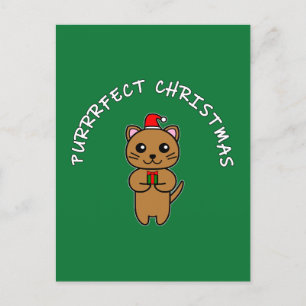 PURRRFECT CHRISTMAS - Brown Cat & White Writing 2 Holiday Postcard