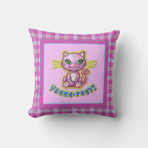 Purrrfect Plaid Kitten Cartoon Reversible Cushion