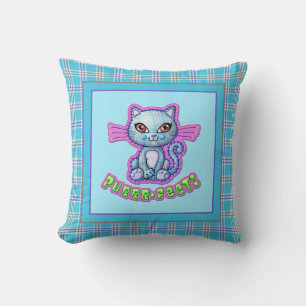 Purrrfect Plaid Kitten Cartoon Reversible Cushion