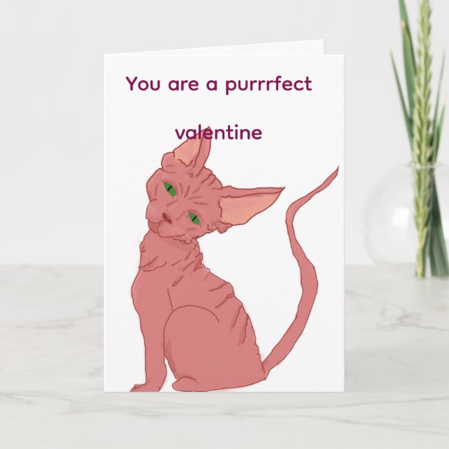 Purrrfect valentine sphinx cat card  (Front)