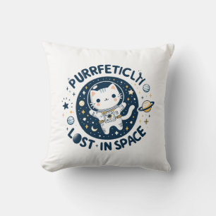 Purrrfectly Lost in Space Cute Astronaut Cat Cushion
