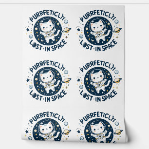 Purrrfectly Lost in Space Cute Astronaut Cat Wallpaper