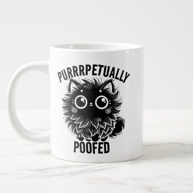 Purrrpetually Poofed Cat 2 Large Coffee Mug (Left)