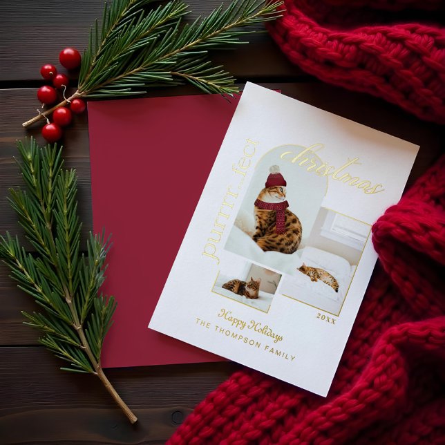 Purrrr..fect Christmas Fun & Cosy Cat Three Photo Foil Holiday Card (Purrrr..fect Christmas Fun & Cozy Cat Three Photo Foil Holiday Card)