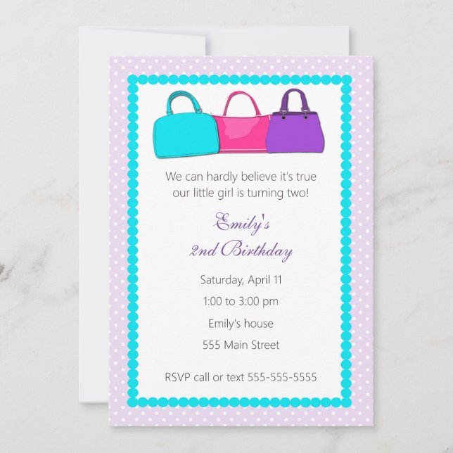 Purse Girl Birthday Party Invitation (Front)
