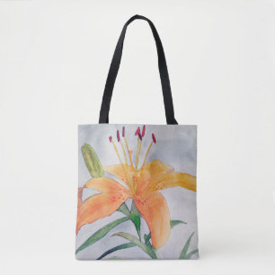 Purse with iris watercolor orange tote bag