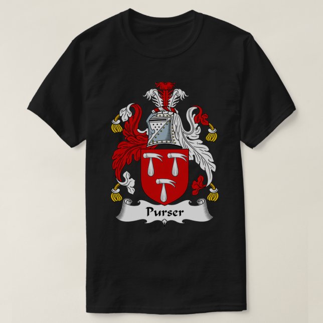 Purser Coat of Arms Family Crest  T-Shirt (Design Front)