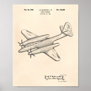 Pursuit Aeroplane 1942 Patent Art Old Peper Poster