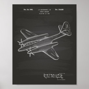 Pursuit Airplane 1942 Patent Art Chalkboard Poster