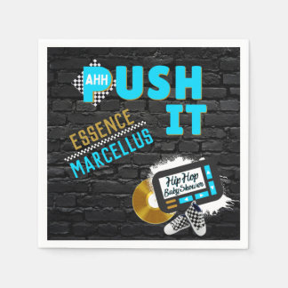 Push It 90's Retro Neon Blue Hip Hop Baby Shower Napkin