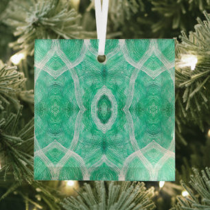 Push Light Green Abstract Watercolor Art Glass Tree Decoration