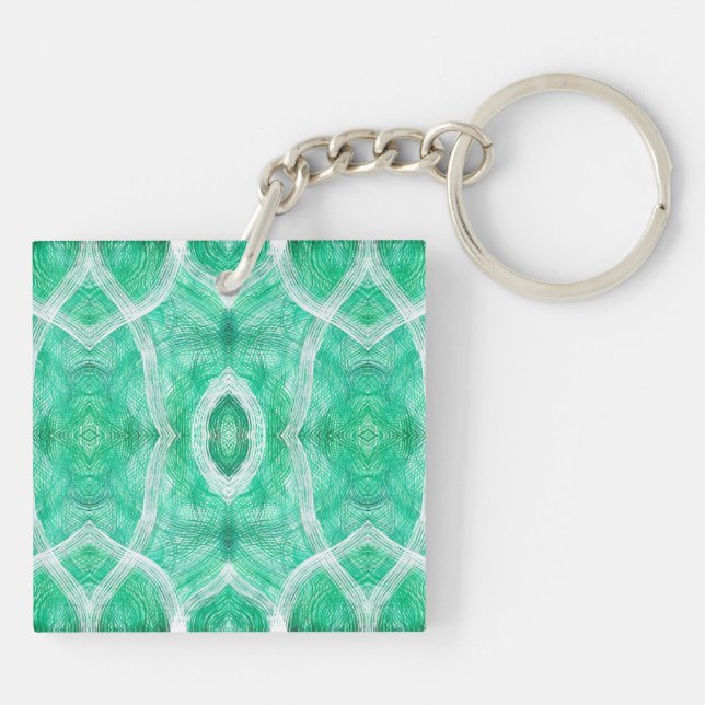 Push Light Green Abstract Watercolor Art Key Ring (Back)
