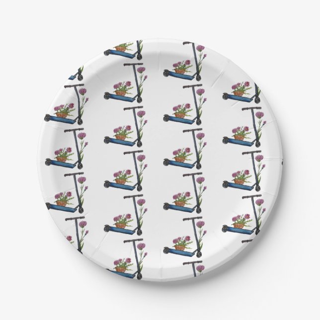 Push Scooter Floral Art Paper Plate (Front)