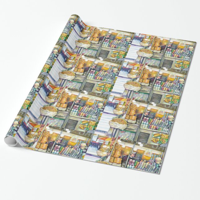 Pushcart Paradise Wrapping Paper (Unrolled)