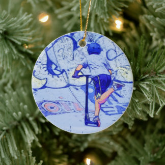 Pushin' It - Stunt Scooter Rider Ceramic Ornament
