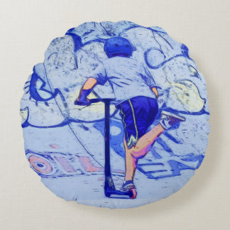 Pushin' It - Stunt Scooter Rider Round Cushion