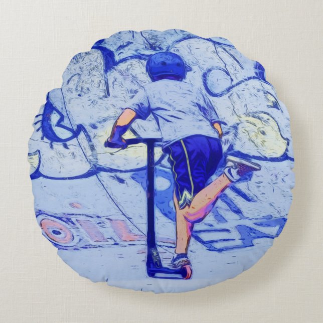 Pushin' It - Stunt Scooter Rider  Round Cushion (Front)