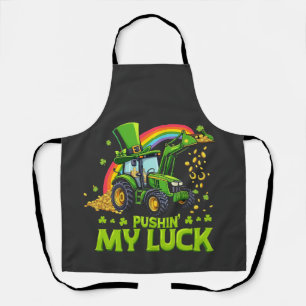 Pushing My Luck Funny Excavator St Patrick's Day  Apron