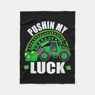 Pushing My Luck Tractor Truck St Patricks Day Kids Fleece Blanket