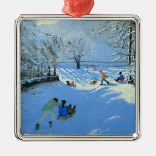 Pushing the Sledge Youlgreave Metal Tree Decoration (Front)