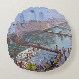 Pushkar ghats Rajasthan Round Cushion