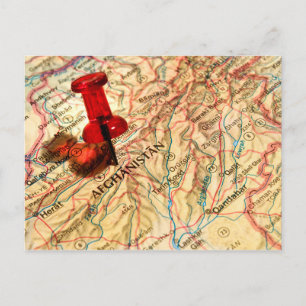 Pushpin on an atlas (Afghanistan) Postcard