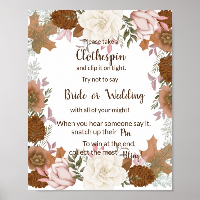 Put a Clothes Pin Boho Autumn Shower Game Sign (Front)