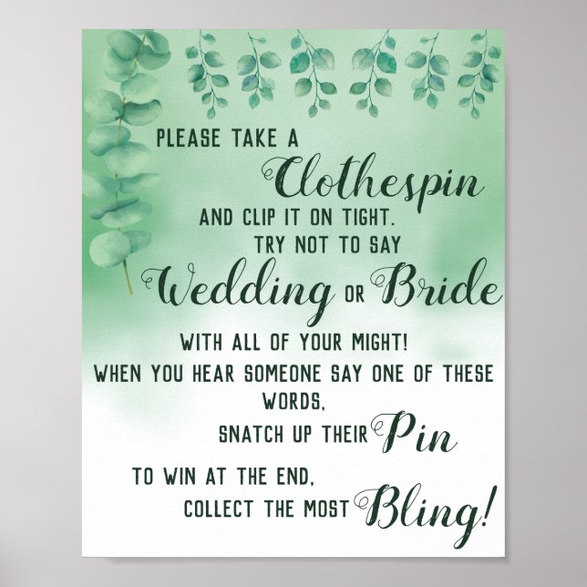 Put a Clothespin Bridal Shower Game Sign (Front)