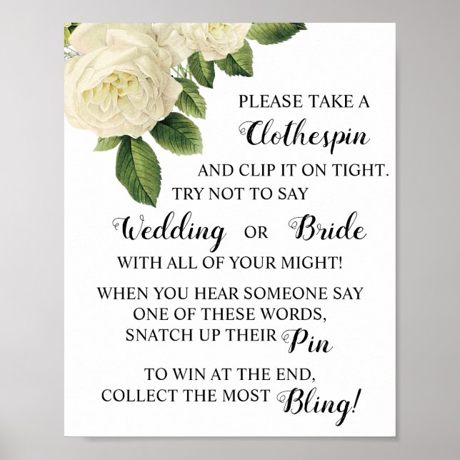 Put a Clothespin Bridal Shower Game Sign (Front)