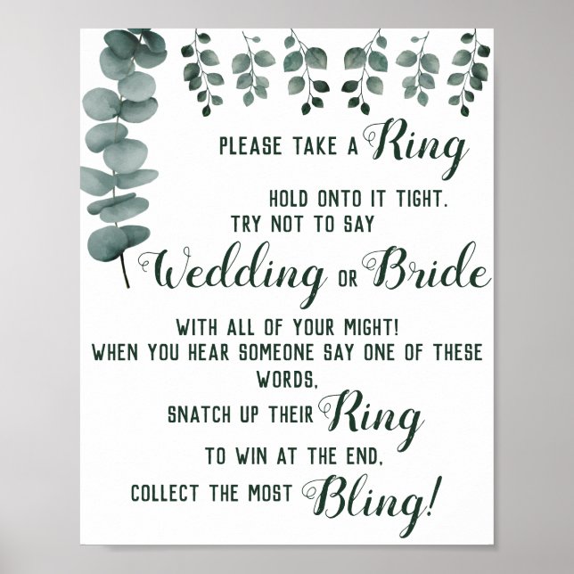 Put a Ring on Eucalyptus Bridal Shower Game Sign (Front)