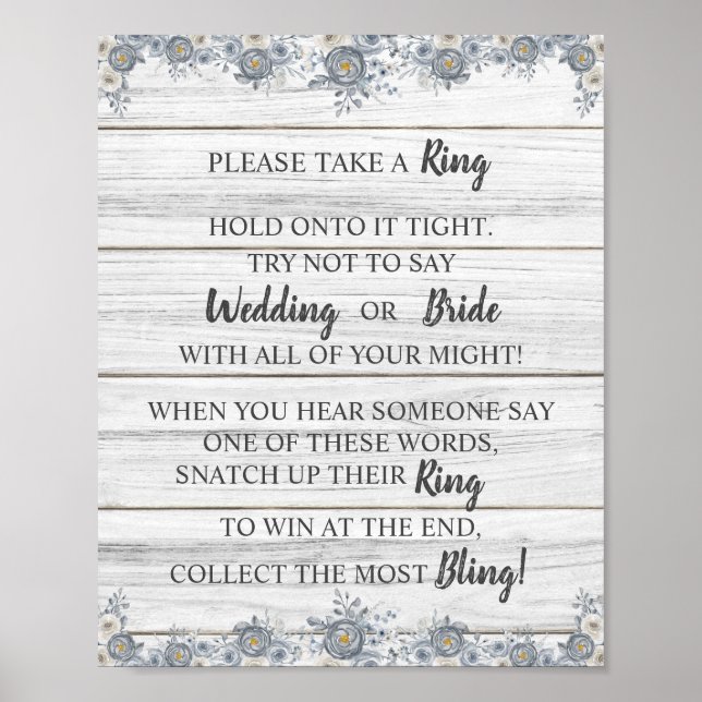 Put a Ring on Grey Floral Bridal Shower Game Sign (Front)