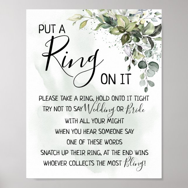 Put a Ring on it eucalyptus greenery game sign (Front)