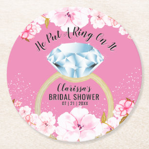 Put A Ring On It Modern Diamond Floral Round Paper Coaster