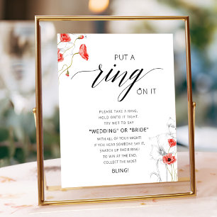 Put A Ring On It Red Watercolor Bridal Shower Game Poster