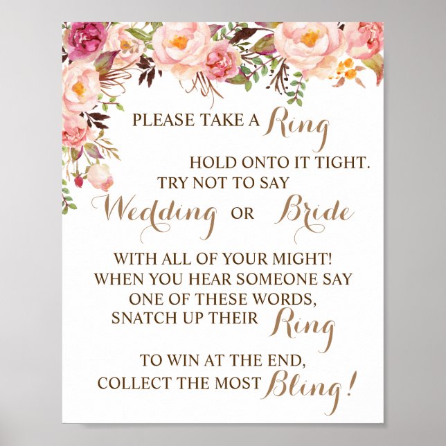 Put a Ring on Pink Floral Bridal Shower Game Sign (Front)