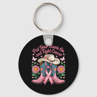 Put Boots On and Fight Cancer - Breast Cancer Key Ring